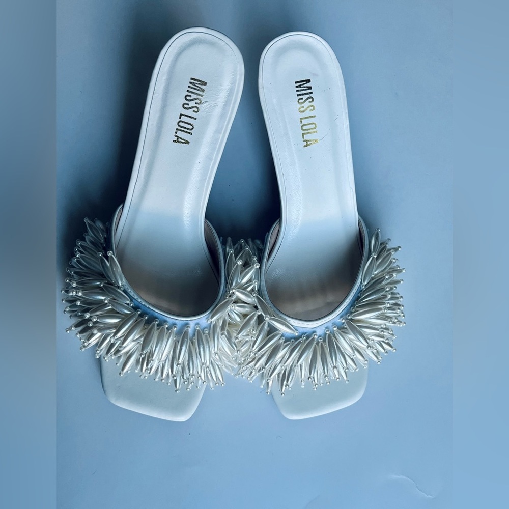 White Embellished Mules